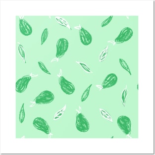 Light Green Leafy Pears Posters and Art